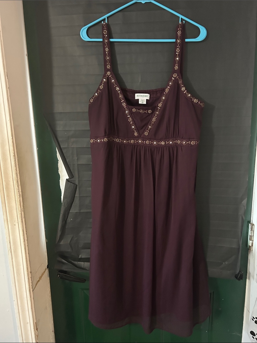 Motherhood Maternity Plum Embroidered Strap Midi Dress